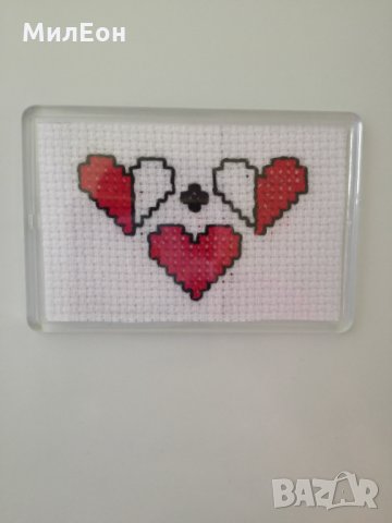   Магнитче  ръчна бродерия „Обичам те”, снимка 2 - Други - 27616247