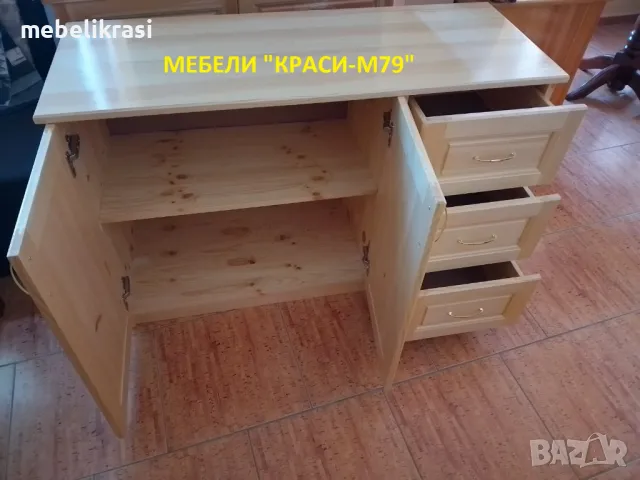 Шкаф от дърво с 2 врати и 3 таблени чекмеджета.Наличен!, снимка 4 - Шкафове - 48028132