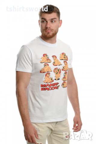 Нова мъжка забавна тениска с трансферен печат MAKIN' BACON с прасета, снимка 5 - Тениски - 37663896