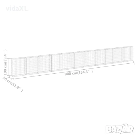 vidaXL Габионна стена с капаци, поцинкована стомана, 900x30x100 см, снимка 7 - Огради и мрежи - 56146100