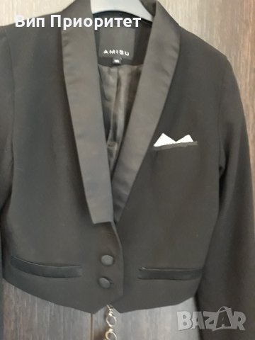 Много елегантно черно късо сако AMISU , дълъг ръкав, класически модел , до кръста, снимка 3 - Сака - 37418181