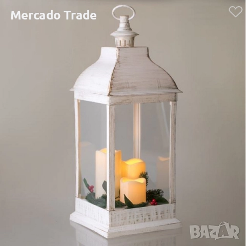 Коледен LED фенер Mercado Trade, 3бр. свещи, Бял , снимка 4 - Декорация за дома - 52407092