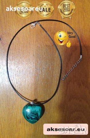 Красива модна минерална висулка с форма на сърце от зелен минерал малахит колие за мъже и жени бижут, снимка 15 - Колиета, медальони, синджири - 38327454