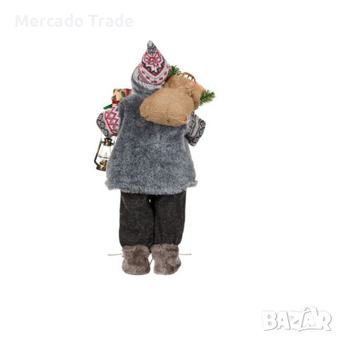 Коледна реалистична фигура Дядо Коледа, Сиво палто и подаръци, 46см , снимка 4 - Декорация за дома - 34755384