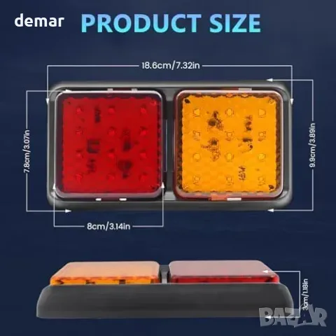 Комплект 2 задни LED светлини за ремарке, 12 V, 24 диода, снимка 3 - Части - 55807552