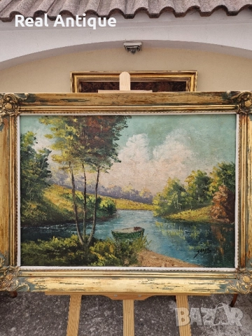 Страхотна белгийска антикварна авторска картина масло върху платно , снимка 3 - Антикварни и старинни предмети - 51508650