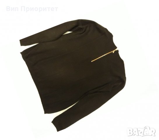 Черна мека блузка фино плетиво със златни орнаменти около деколтето, изчистени предница и гръб,с цип, снимка 7 - Блузи с дълъг ръкав и пуловери - 37456302