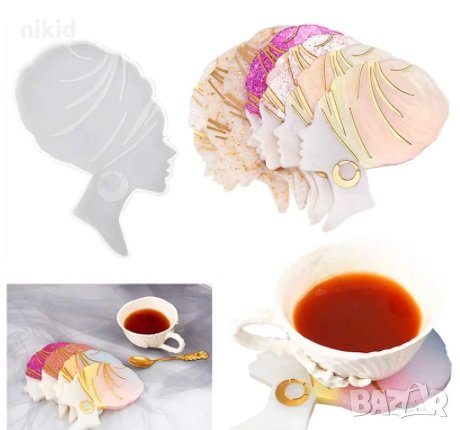 жена с чалма лице силиконов молд форма подложка за чаша чаши шоколад смола гипс фондан основа