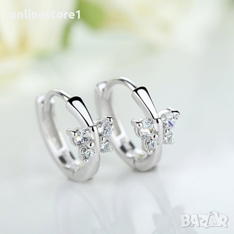 Сребърни обеци 925 - Мини Халки Пеперуда Код: BX515, снимка 2 - Обеци - 33746387