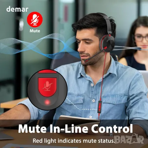 Слушалки Earbay с микрофон, USB кабелни слушалки, шумопотискане, вграден контрол, снимка 6 - Слушалки и портативни колонки - 49934316