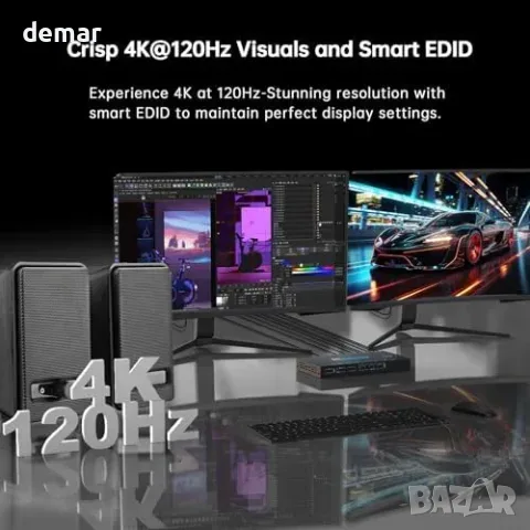 KVM превключвател HDMI 2.1 и USB‑C за 2 компютъра и 2 монитора, 4K 120 Hz, снимка 4 - Суичове - 55827416