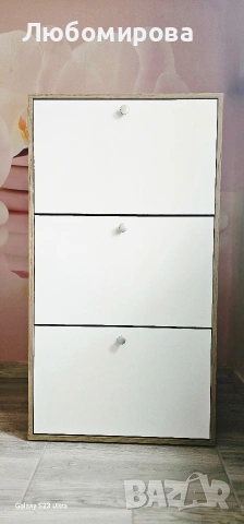 Шкаф за обувки Сити/ Сонома тъмна /Бяло гладко двуредов механизъм