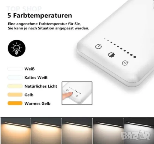 LED настолна лампа, димируема настолна лампа, 5 цвята и 10 нива на яркост, нощна лампа, USB порт за, снимка 5 - Настолни лампи - 48842678