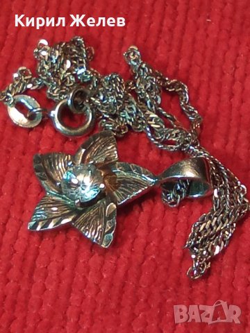 ИЗЯЩНО СРЕБЪРНО КОЛИЕ с ФЛОРАЛЕН СРЕБЪРЕН МЕДАЛЬОН СРЕБРО 925 с ЦИРКОН с БРИЛЯНТЕН ФАСЕТ 34381