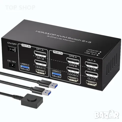 8K@60Hz KVM Switch 3 монитора - 2 компютъра, HDMI+2хDisplayport, 4хUSB 3.0