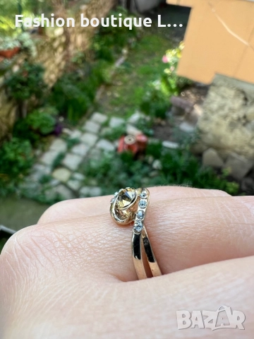 Златен пръстен с блестящи камъчета ❤️, снимка 5 - Пръстени - 52413486