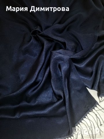 Тъмно син шал с ресни 180/66, снимка 3 - Шалове - 37340255