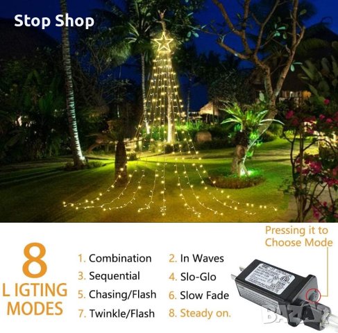 Waterfall Коледни струнни светлини с 317 LED звезда Висящи светлини за светлинни феи за завеси за па, снимка 7 - Лед осветление - 42291864