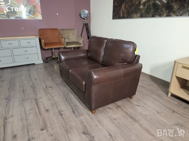 Кафяв кожен диван двойка, снимка 2 - Дивани и мека мебел - 56507412