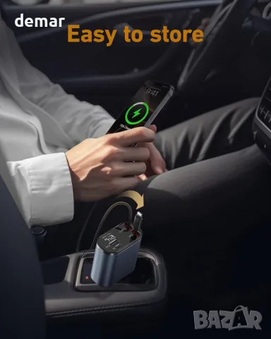 Прибиращо се зарядно за кола 4-в-1, 66W, 2 прибиращи се кабела и 2 USB порта, снимка 6 - Аксесоари и консумативи - 50433265