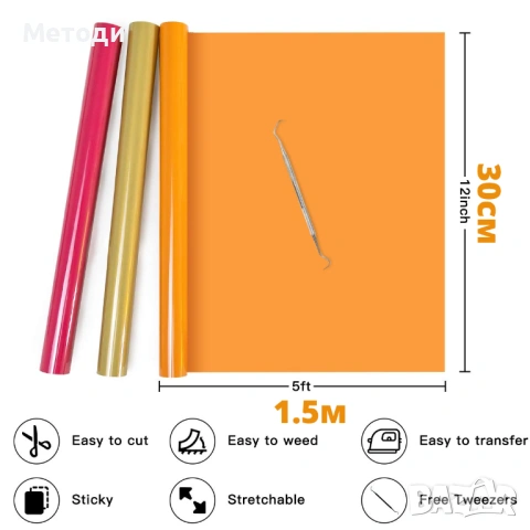 12 Термотрансферни фолиа за режещ плотер 30см х 150см, снимка 5 - Друго търговско оборудване - 54206953