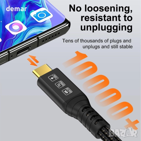 20Gbps USB C 3.2 Gen 2 кабел, Type C 4K@60Hz UHD Video 5A/100W PD3.1 (USB3.2 20G 100W 6M), снимка 6 - Кабели и адаптери - 52454800