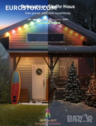 Интелигентни външни светлини APPECK, 30 м, 72 LED, RGB смарт постоянно външно осветление, снимка 6 - Външни лампи - 56203142