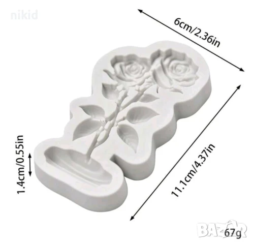 2 рози клонка клонки раза с листа на стойка силиконов молд форма фондан шоколад гипс декор украса, снимка 3 - Форми - 50500389