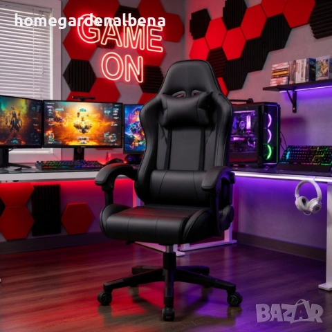 Ергономичен офис и геймърски черен стол, регулируем, до 100 кг, снимка 2 - Столове - 54205010