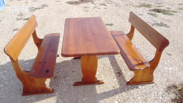 Дървена маса с пейки, снимка 2 - Градински мебели, декорация  - 47563207