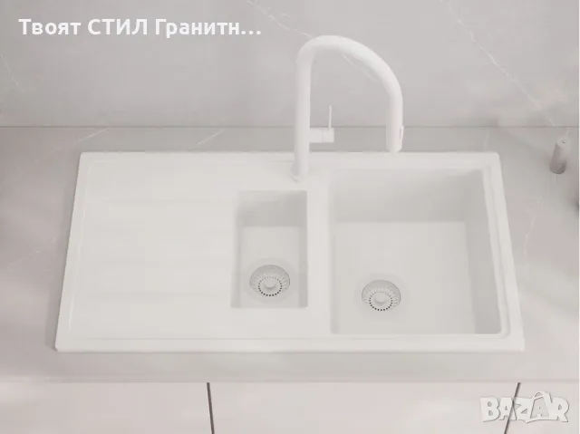 Кухненска Мивка от Гранит модел Ибиса 900 x 500 Supreme Duo - Бял