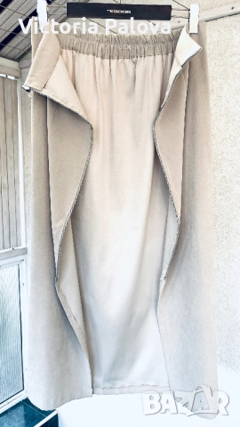 Стилна дълга бежова пола с цип отпред, снимка 7 - Поли - 52019500