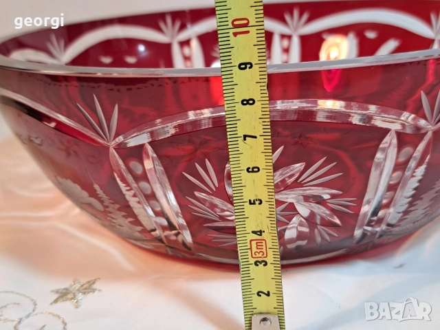 голяма кристална купа с ловни мотиви Bohemia рубинен кристал , снимка 10 - Декорация за дома - 51951133