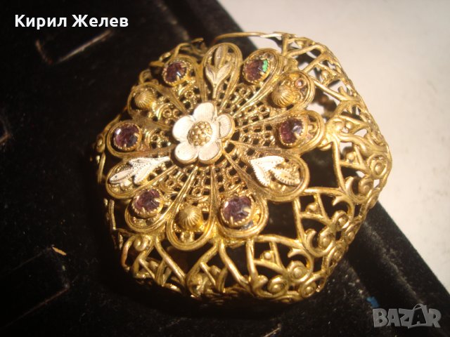 УНИКАЛНО РЯДКО ФИЛИГРАННО ПОЗЛАТЕН БРОНЗ ВЪЗРОЖДЕНСКО АЖУРНО ФЛОРАЛ УКРАШЕНИЕ с АМЕТИСТ КАМЪНИ 10947, снимка 2 - Антикварни и старинни предмети - 31358686