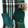 Луксозен подарък за жена – кашмирен шал Burberry, шапка и ръкавици в зелено Код на продукта:DAK-0041, снимка 1