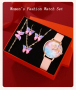 Комплект Дамски моден кварцов часовник+бижута,5 артикула в кутия , снимка 1 - Дамски - 44756508