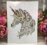 Еднорог unicorn на цветя стенсил шаблон за спрей за торта украса Scrapbooking, снимка 1 - Други - 37861830