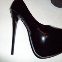 Черни лачени обувки с 18см ток, снимка 5 - Дамски елегантни обувки - 29922082