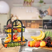Декоративна кошница за плодове, метална, 2 нива, подвижна, черна, снимка 4 - Кутии за съхранение - 44719614