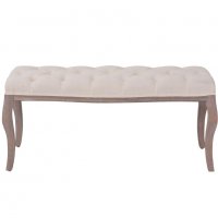 Пейка, лен и дървен масив, 110x38x48 см, кремаво бяла, снимка 3 - Дивани и мека мебел - 38464803