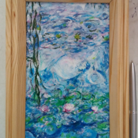 Картина с дървена рамка Водни лилии, снимка 2 - Картини - 36575871