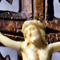55. Античен, слонова кост Исус Христос 8,3 см, 31 см реалистично издълбано разпятие, кръст, корпус., снимка 3 - Статуетки - 42767031
