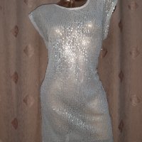 LC   L/XL Бяла прозрачна рокля с пайети , снимка 2 - Рокли - 40385940