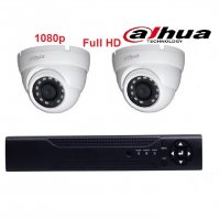 Куполен Full HD 1080р комплект - хибриден DVR + 2 броя Full HD куполни камери DAHUA, снимка 1 - Комплекти за видеонаблюдение - 36636446