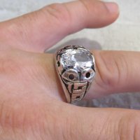 Стар красив мъжки сребърен пръстен с голям красив камък и прекрастна изработка, снимка 3 - Пръстени - 29453214