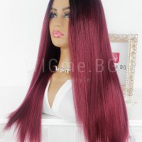 Дълга права червена перука с черни корени Джесика, снимка 4 - Аксесоари за коса - 37939335