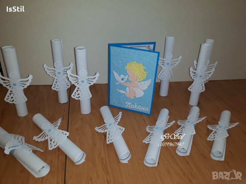 Покани за кръщене с ангел, папирус, покана свитък кръщене- вариант 2, снимка 1