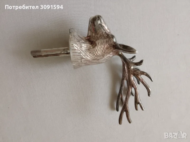 Винтидж тапа,запушалка  рядка кралска глава на елен~ Посребърна за наливане на вино/уиски , снимка 1