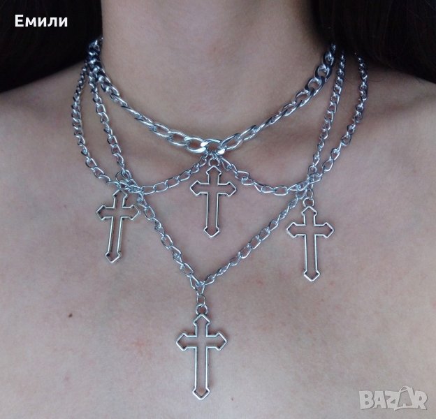 Колие със синджири и кръстове, снимка 1