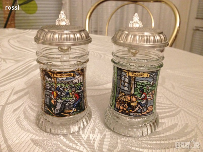 Vintage. Нови. Две немски халби за ракия с капаче от калай. Халба., снимка 1